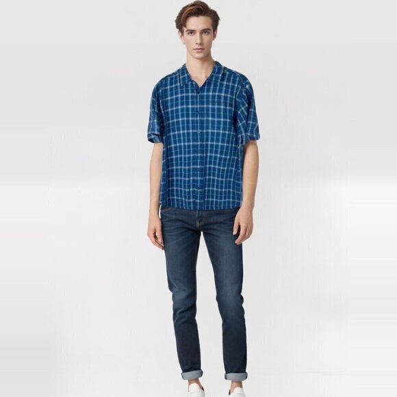 O'Neill Men's Surf Shirt XL Plaid Blue Button Up Skater Surf Short Sleeve Shirt - Picture 2 of 6